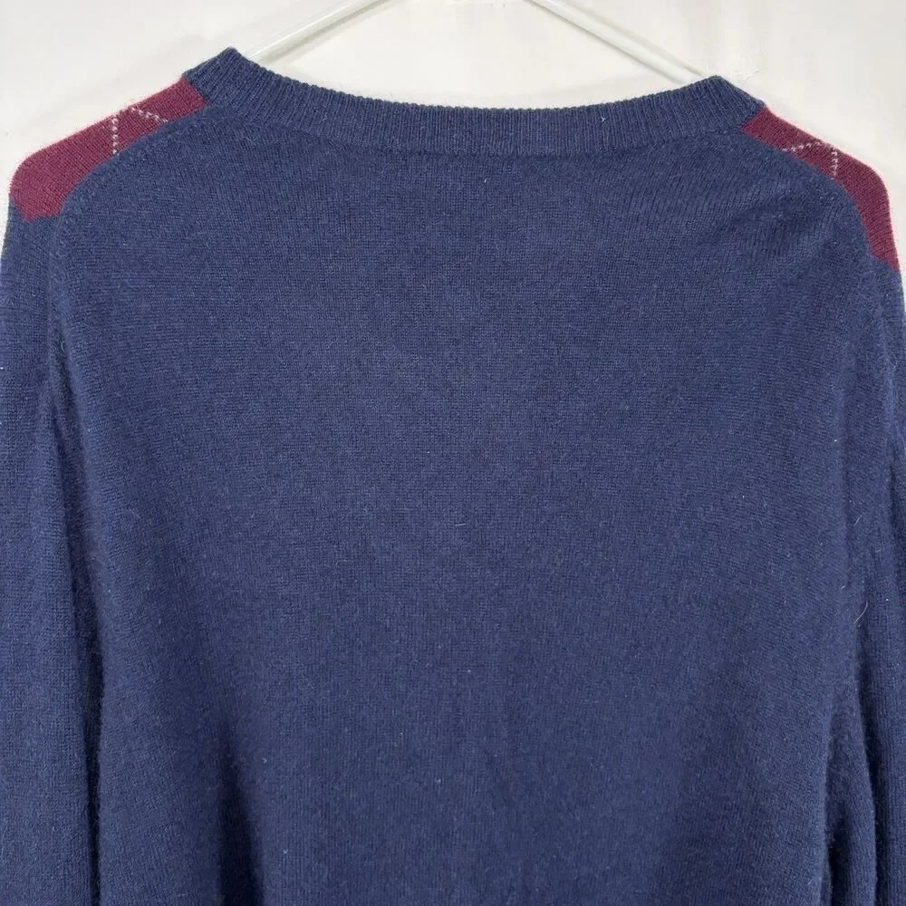 Giasone 100% Cashmere Sweater Mens Size Large Blue Red Argyle Crewneck Pullover